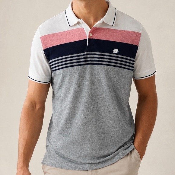 Banana Republic Other - Banana Republic Men's‎ Polo Shirt XL Gray Pink Navy Striped Short Sleeve Cotton